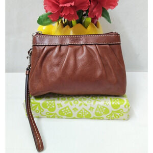 Coach Brown Leather Zipper Closure Wristlet - Coin Wallet